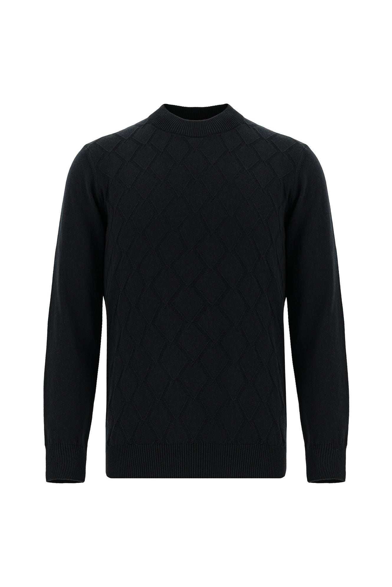 Siyah Yarım Balıkçı Yaka Slim Fit Dar Kesim Desenli Pamuklu Kaşmirli Triko Kazak