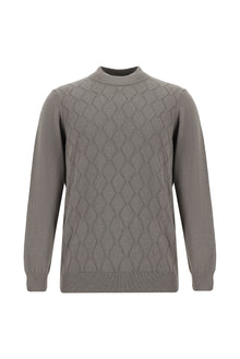 Orta Gri Melanj Yarım Balıkçı Yaka Slim Fit Dar Kesim Desenli Pamuklu Kaşmirli Triko Kazak