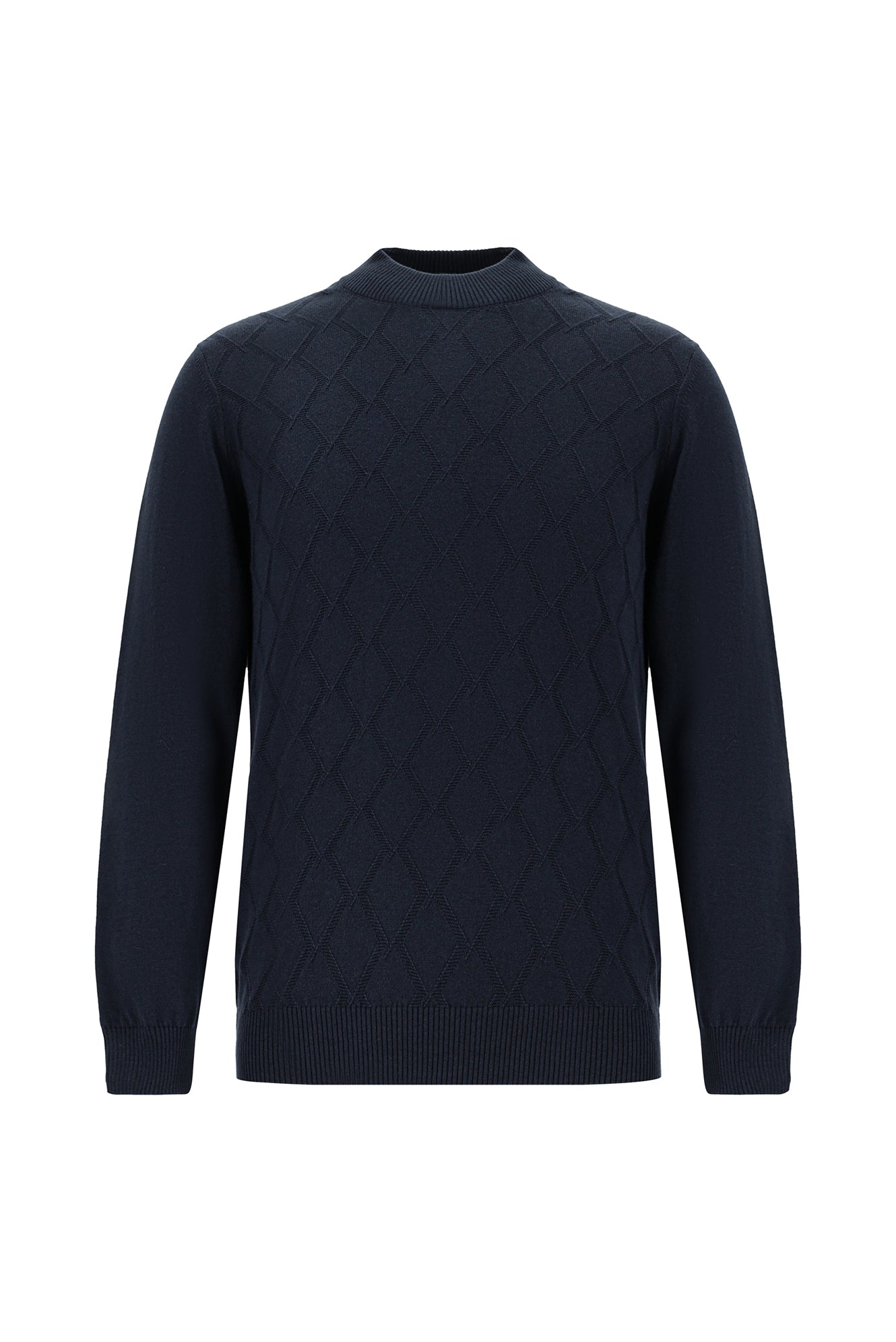 Koyu Lacivert Yarım Balıkçı Yaka Slim Fit Dar Kesim Desenli Pamuklu Kaşmirli Triko Kazak