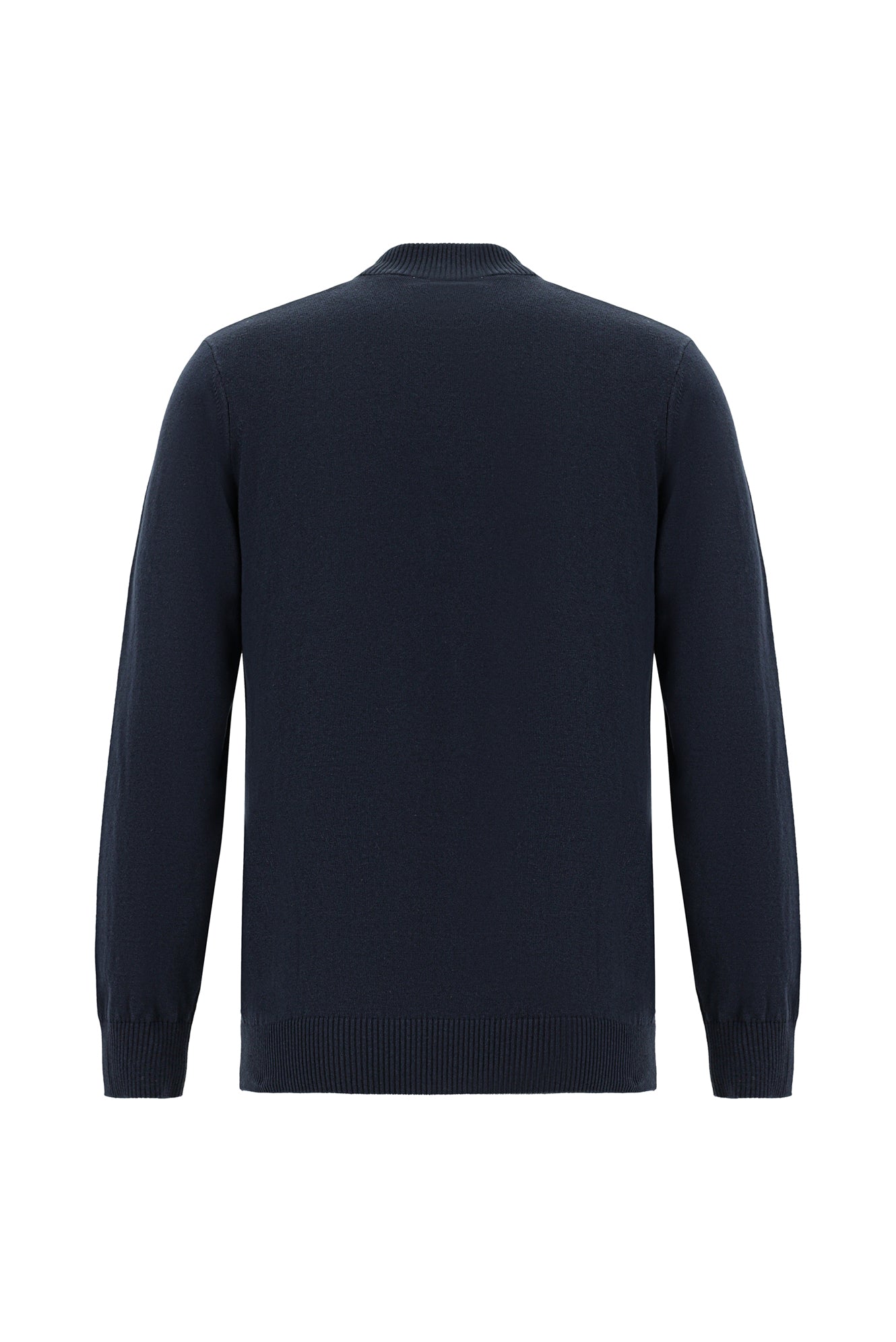Koyu Lacivert Yarım Balıkçı Yaka Slim Fit Dar Kesim Desenli Pamuklu Kaşmirli Triko Kazak