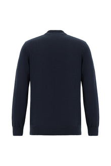 Koyu Lacivert Yarım Balıkçı Yaka Slim Fit Dar Kesim Desenli Pamuklu Kaşmirli Triko Kazak