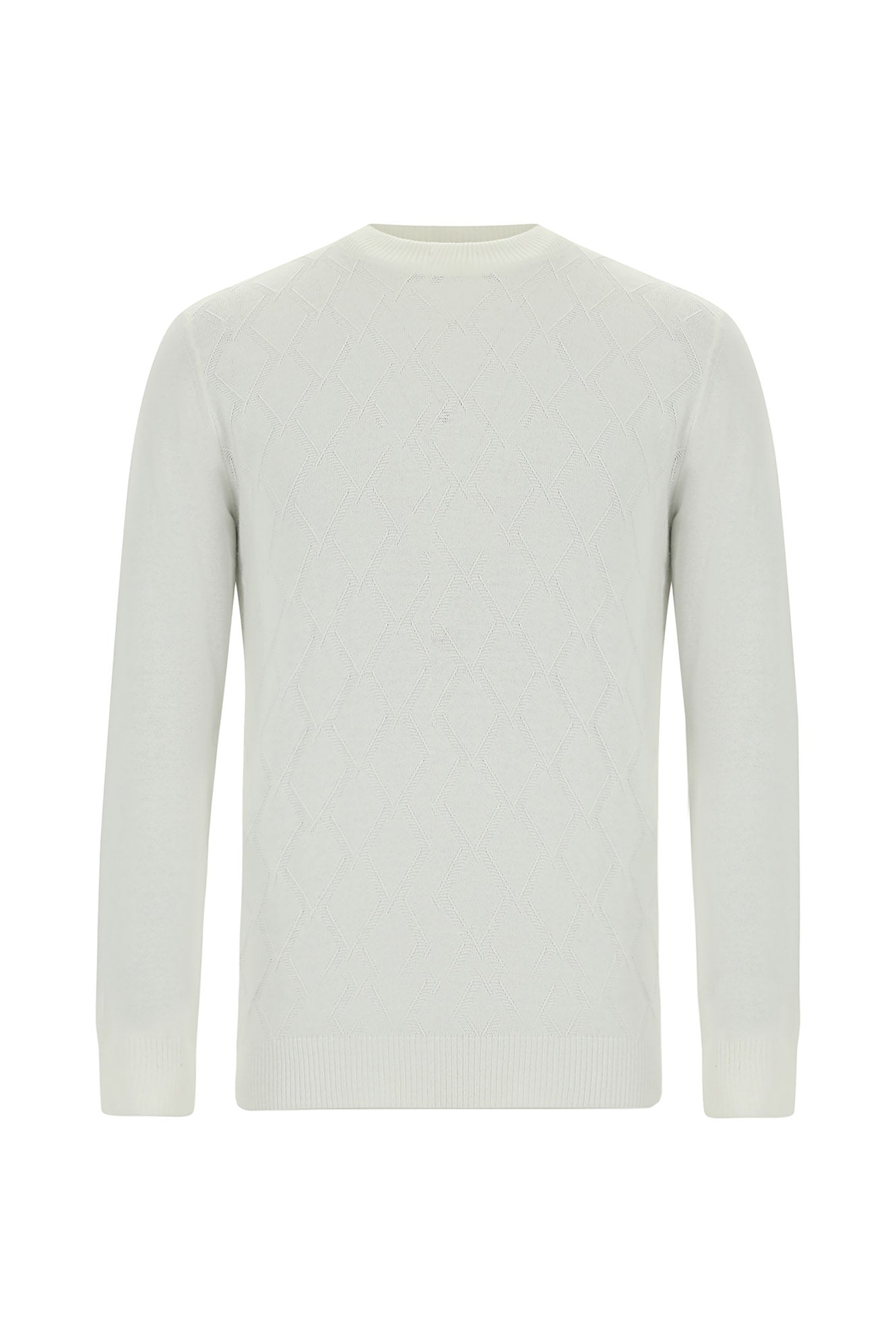 Ekru Yarım Balıkçı Yaka Slim Fit Dar Kesim Desenli Pamuklu Kaşmirli Triko Kazak
