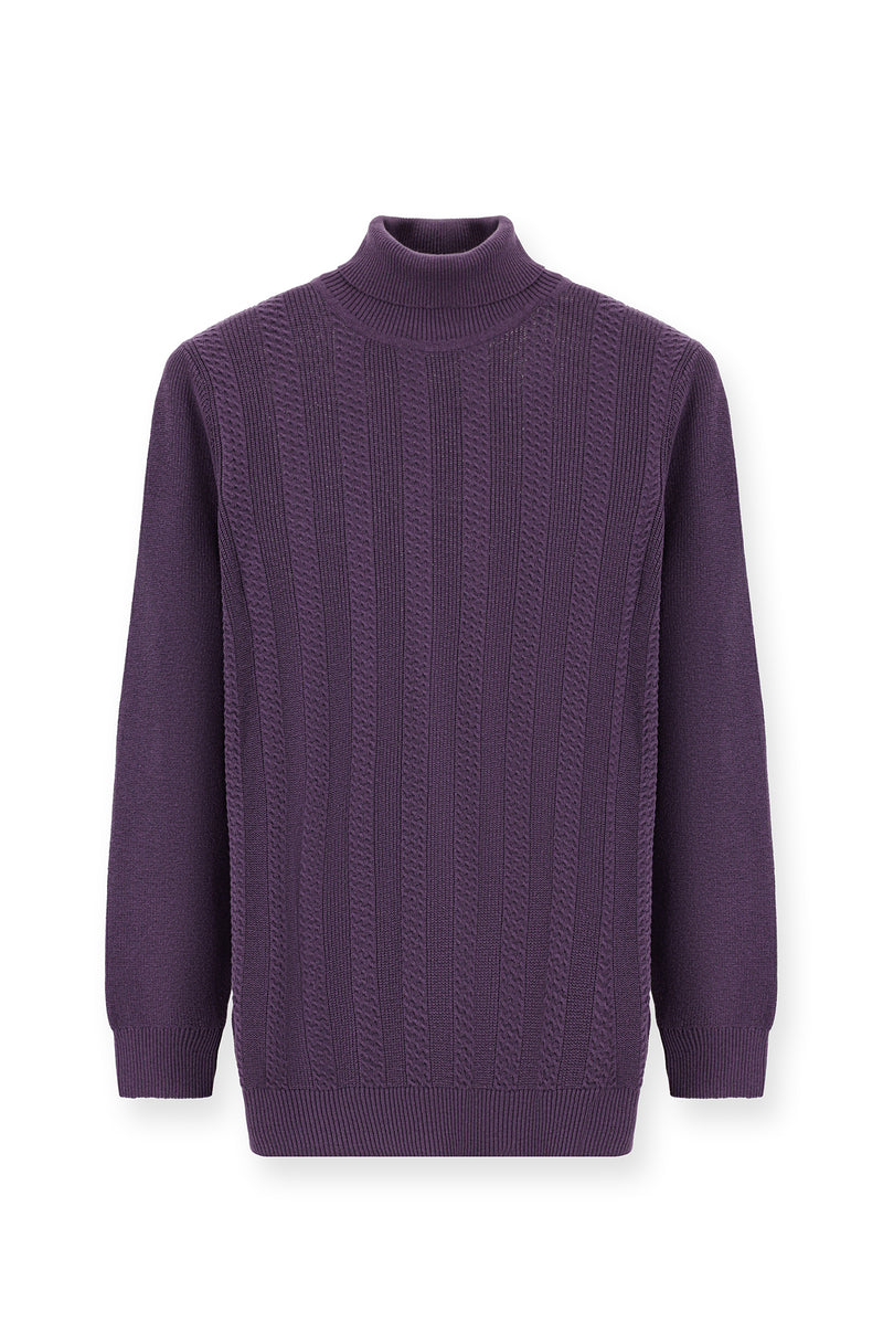 Mürdüm Balıkçı Yaka Regular Fit Desenli Yünlü Triko Kazak