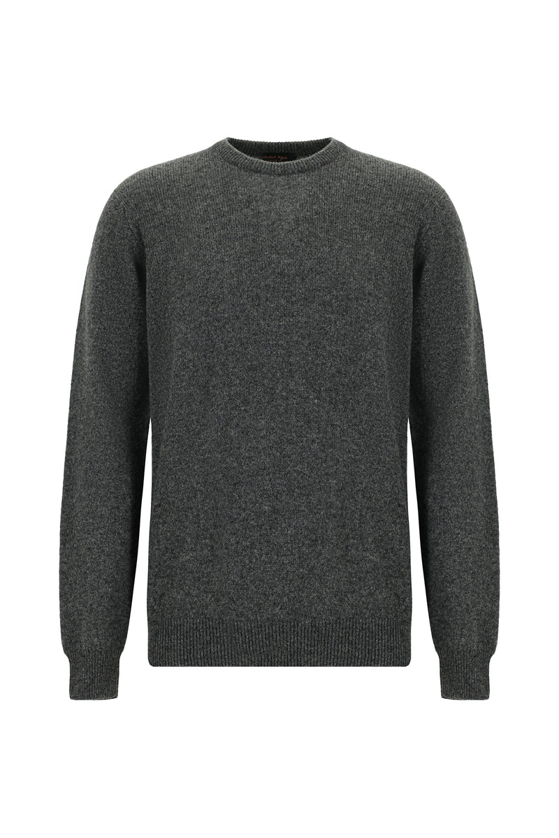 Orta Füme Bisiklet Yaka Regular Fit Desenli Yünlü Triko Kazak