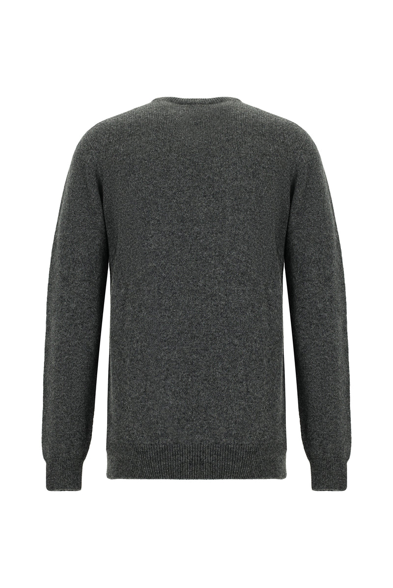 Orta Füme Bisiklet Yaka Regular Fit Desenli Yünlü Triko Kazak