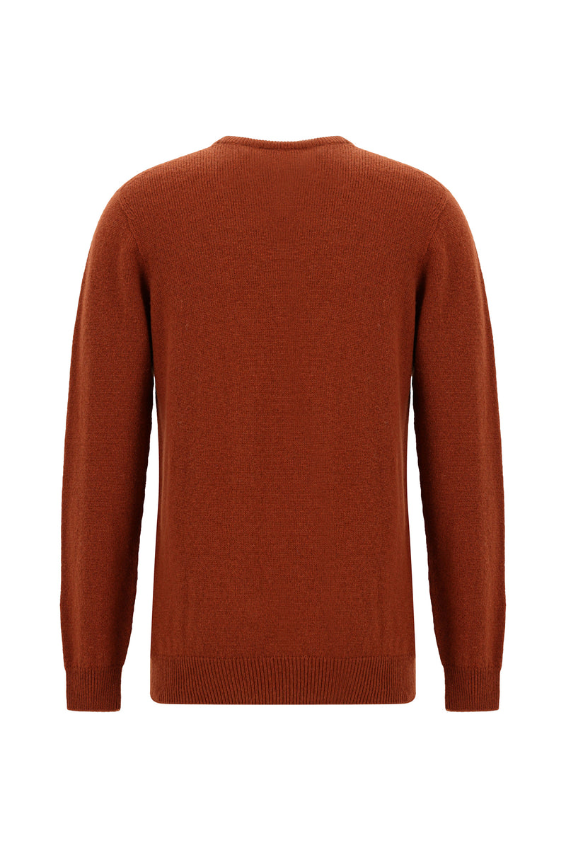 Kiremit Bisiklet Yaka Regular Fit Desenli Yünlü Triko Kazak