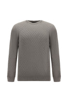 Orta Gri Melanj Bisiklet Yaka Slim Fit Dar Kesim Desenli Pamuklu Kaşmirli Triko Kazak