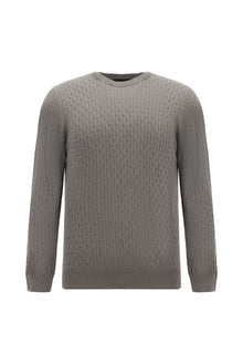 Orta Gri Melanj Bisiklet Yaka Slim Fit Dar Kesim Desenli Pamuklu Kaşmirli Triko Kazak