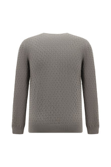 Orta Gri Melanj Bisiklet Yaka Slim Fit Dar Kesim Desenli Pamuklu Kaşmirli Triko Kazak