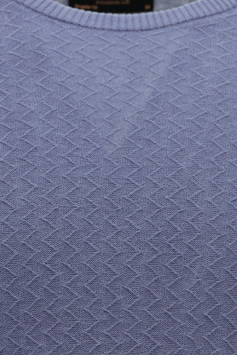 Açık Lacivert Bisiklet Yaka Regular Fit Desenli Pamuklu Kaşmirli Triko Kazak