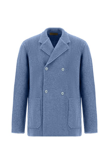 Açık Mavi İtalyan Yünlü Kaşmirli  Kruvaze Triko Hırka