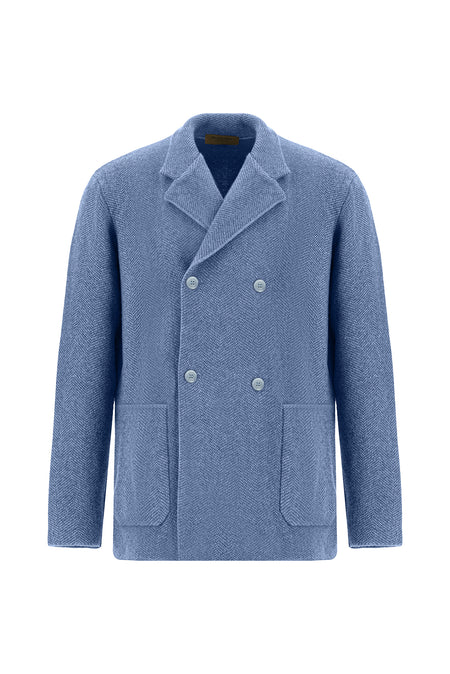 Açık Mavi İtalyan Yünlü Kaşmirli  Kruvaze Triko Hırka