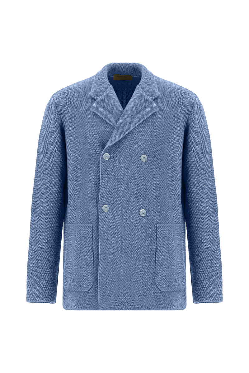 Açık Mavi İtalyan Yünlü Kaşmirli  Kruvaze Triko Hırka