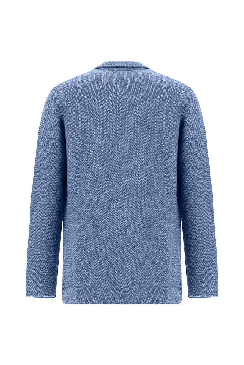 Açık Mavi İtalyan Yünlü Kaşmirli  Kruvaze Triko Hırka