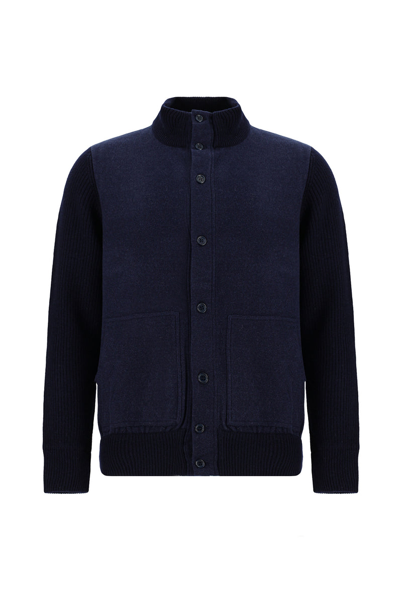 Mavi İtalyan Yünlü Kaşmirli  Triko Hırka