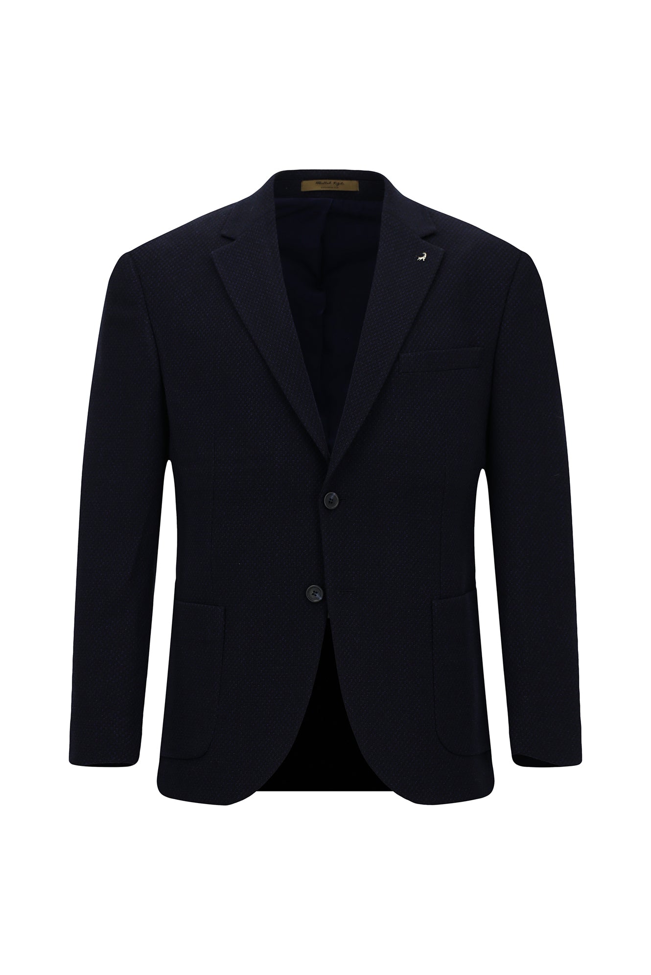 Koyu Lacivert 7 Drop Slim Fit Dar Kesim Yünlü Mono Yaka Tam Astar Torba Cep Desenli İtalyan Ceket