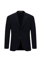 Koyu Lacivert 7 Drop Slim Fit Dar Kesim Yünlü Mono Yaka Tam Astar Torba Cep Desenli İtalyan Ceket