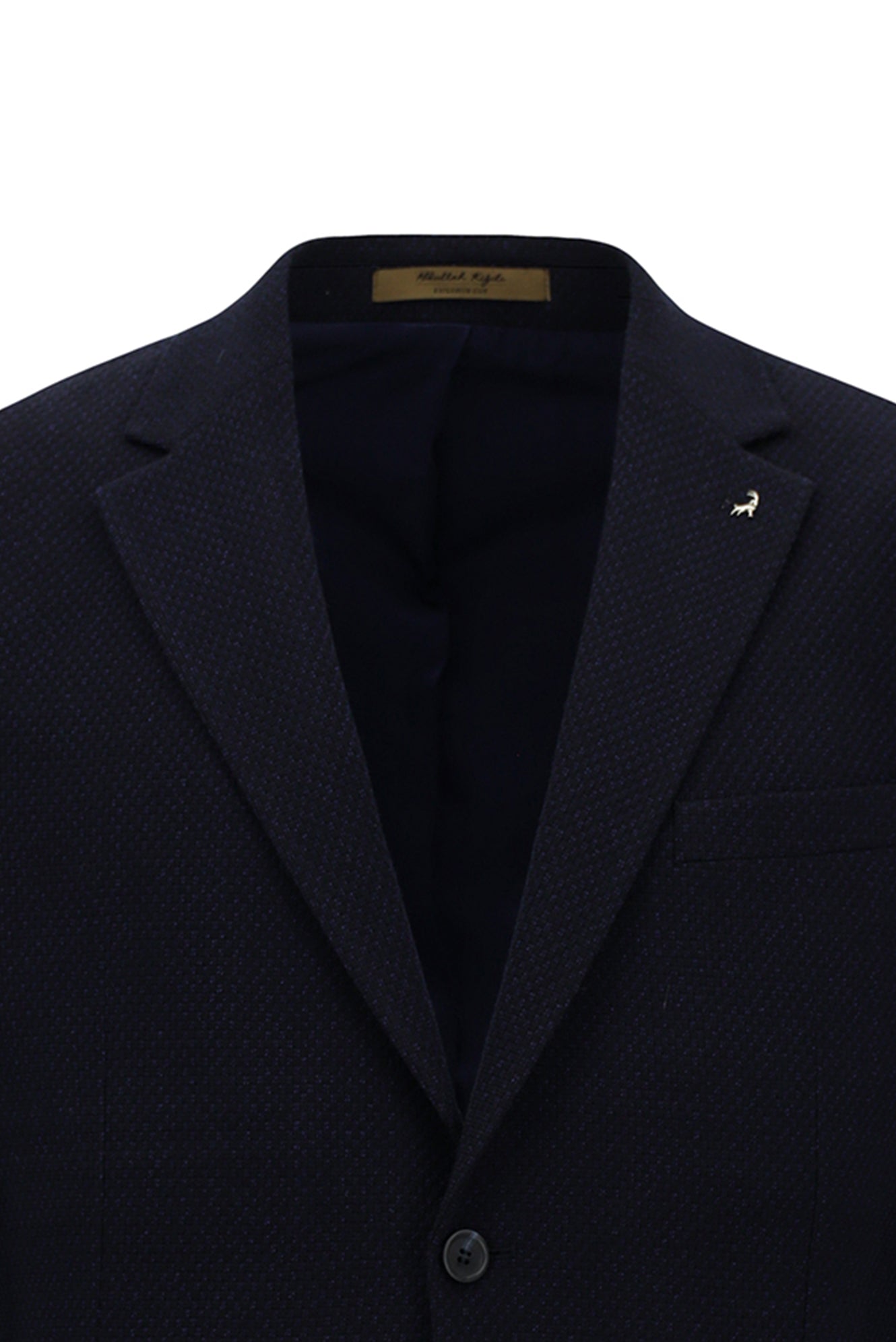 Koyu Lacivert 7 Drop Slim Fit Dar Kesim Yünlü Mono Yaka Tam Astar Torba Cep Desenli İtalyan Ceket