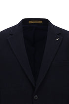 Koyu Lacivert 7 Drop Slim Fit Dar Kesim Yünlü Mono Yaka Tam Astar Torba Cep Desenli İtalyan Ceket