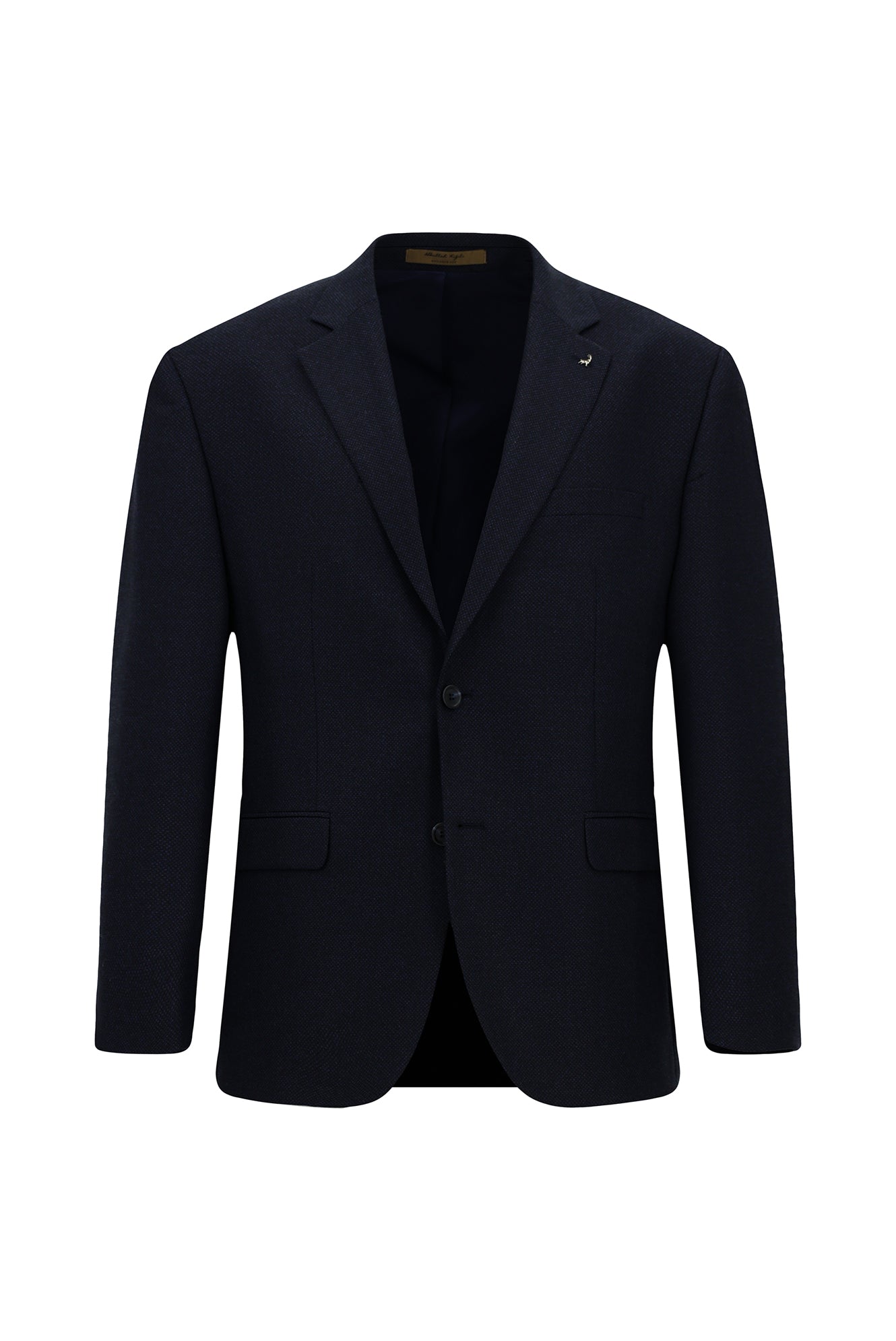 Koyu Lacivert 4 Drop Relaxed Fit Rahat Kesim Yün Mono Yaka Tam Astar Cepli Klasik Desenli İtalyan Ceket