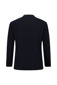 Koyu Lacivert 4 Drop Relaxed Fit Rahat Kesim Yün Mono Yaka Tam Astar Cepli Klasik Desenli İtalyan Ceket