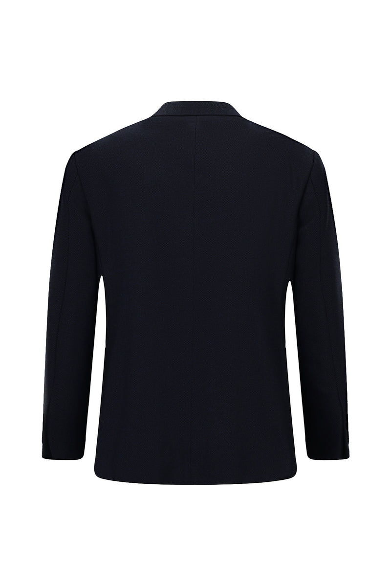 Koyu Lacivert 4 Drop Relaxed Fit Rahat Kesim Yün Mono Yaka Tam Astar Cepli Klasik Desenli İtalyan Ceket