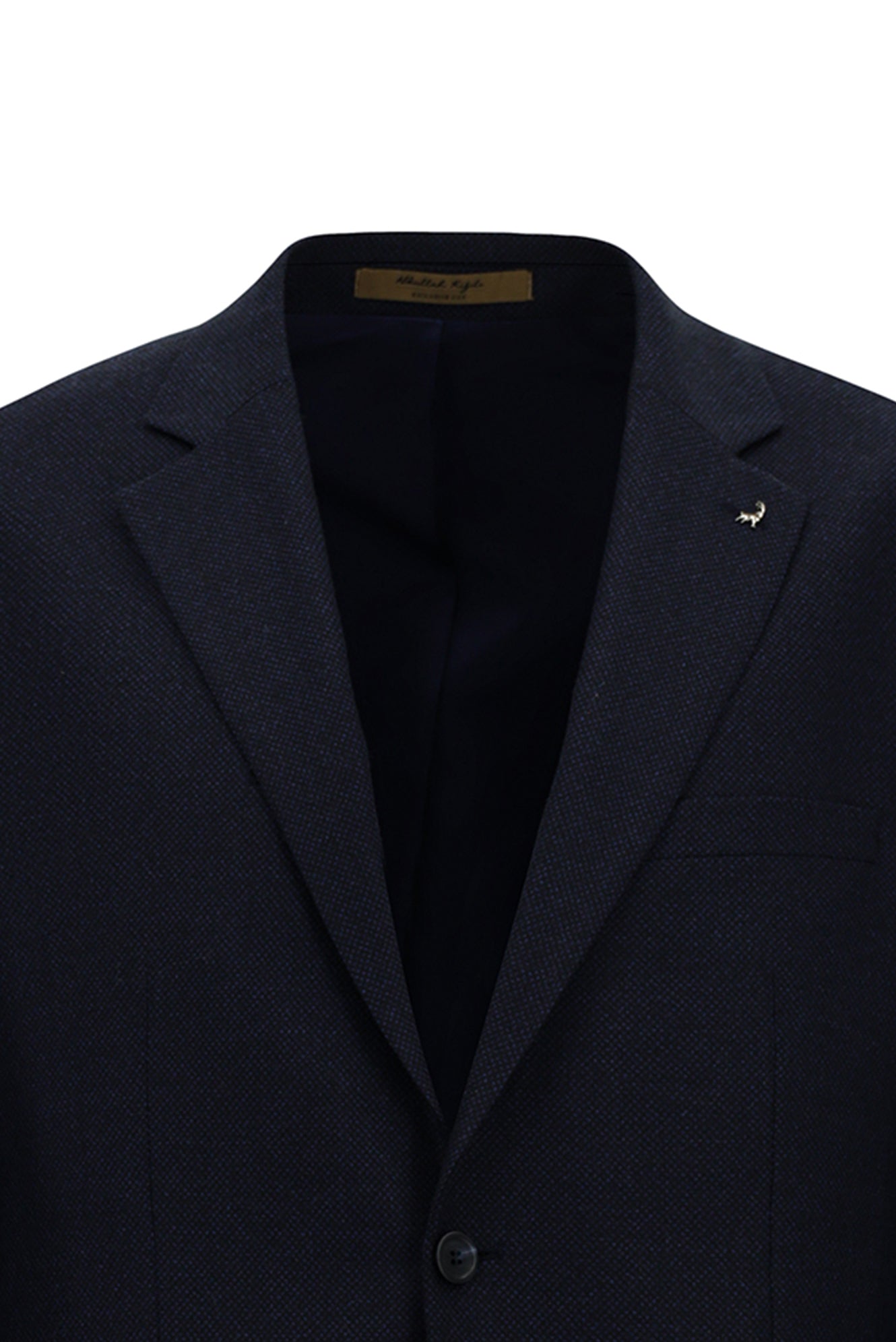 Koyu Lacivert 4 Drop Relaxed Fit Rahat Kesim Yün Mono Yaka Tam Astar Cepli Klasik Desenli İtalyan Ceket