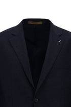 Koyu Lacivert 4 Drop Relaxed Fit Rahat Kesim Yün Mono Yaka Tam Astar Cepli Klasik Desenli İtalyan Ceket