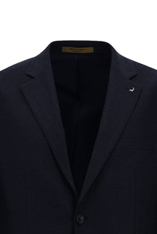 Koyu Lacivert 4 Drop Relaxed Fit Rahat Kesim Yün Mono Yaka Tam Astar Cepli Klasik Desenli İtalyan Ceket