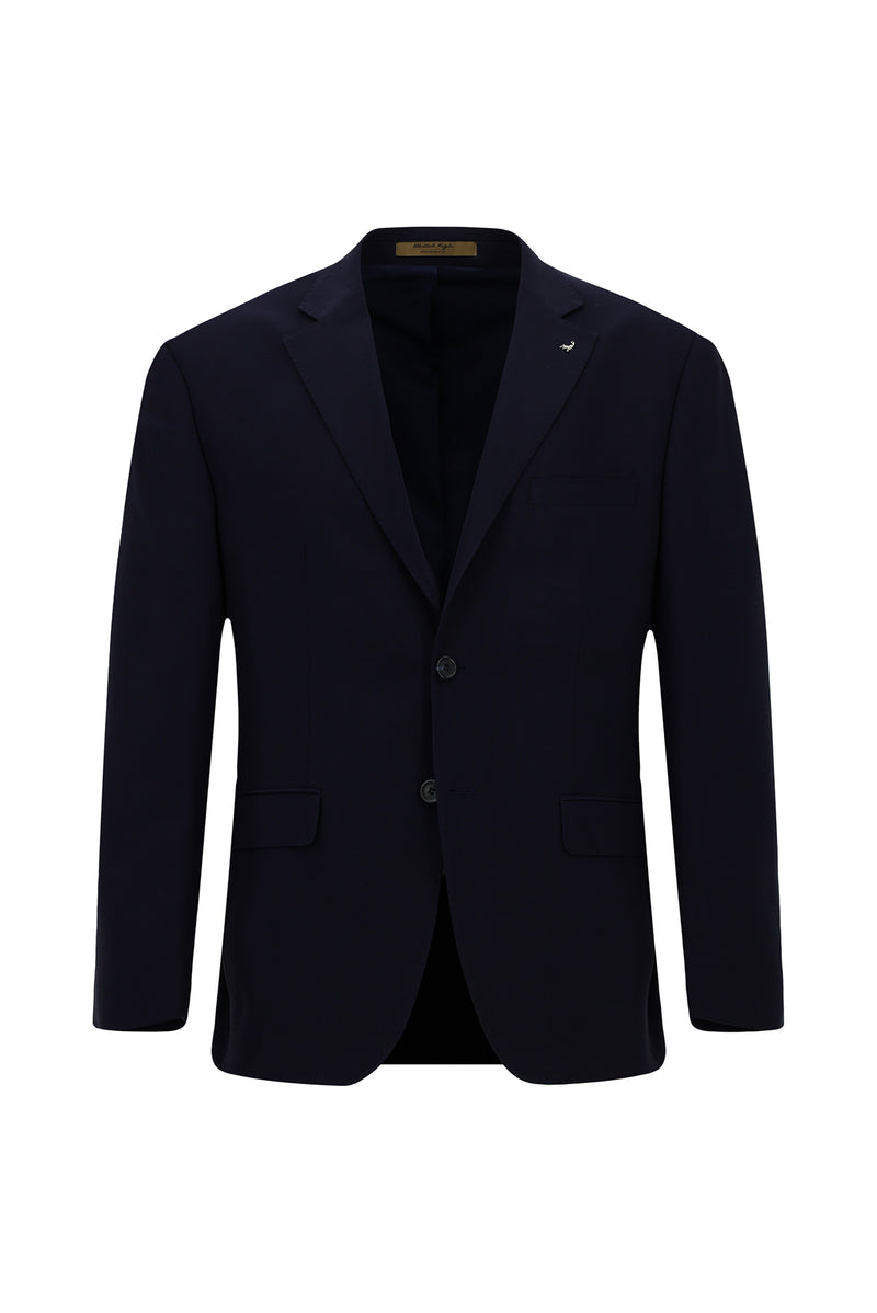 Koyu Lacivert 4 Drop Relaxed Fit Rahat Kesim Mono Yaka Tam Astar Cepli Klasik İtalyan Yün Ceket