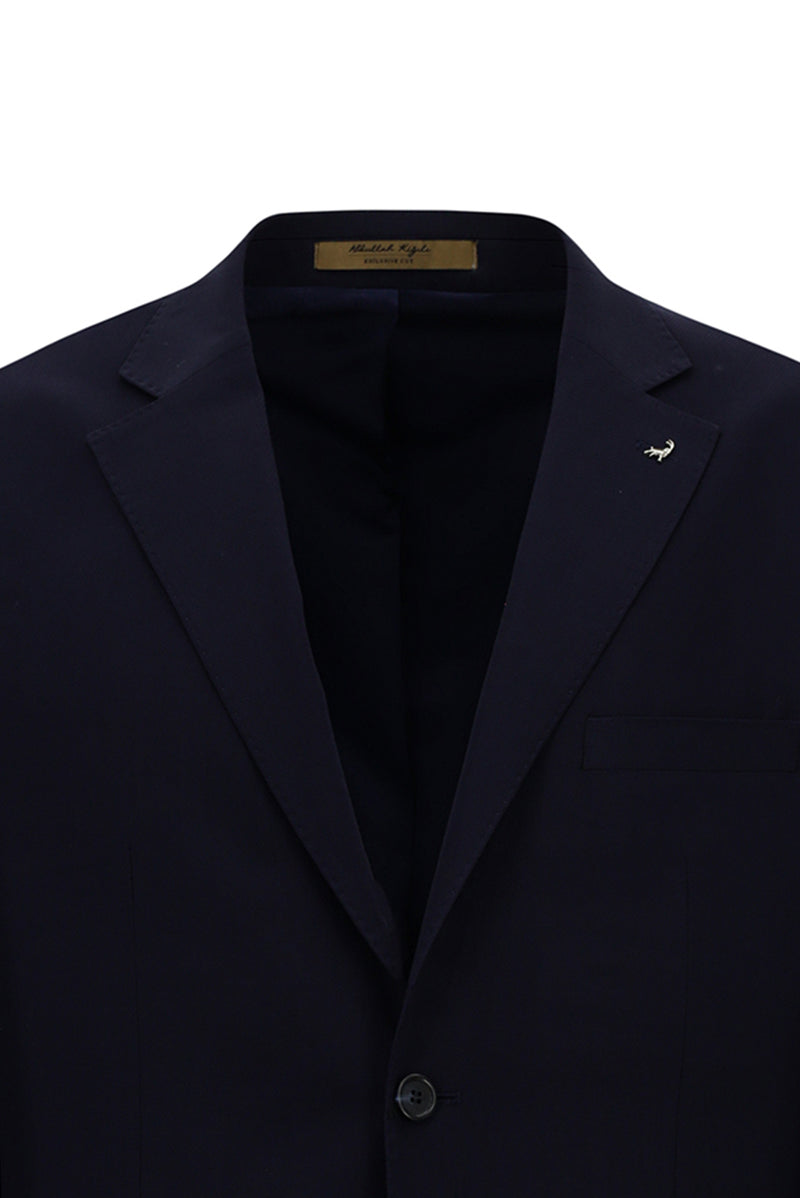 Koyu Lacivert 4 Drop Relaxed Fit Rahat Kesim Mono Yaka Tam Astar Cepli Klasik İtalyan Yün Ceket