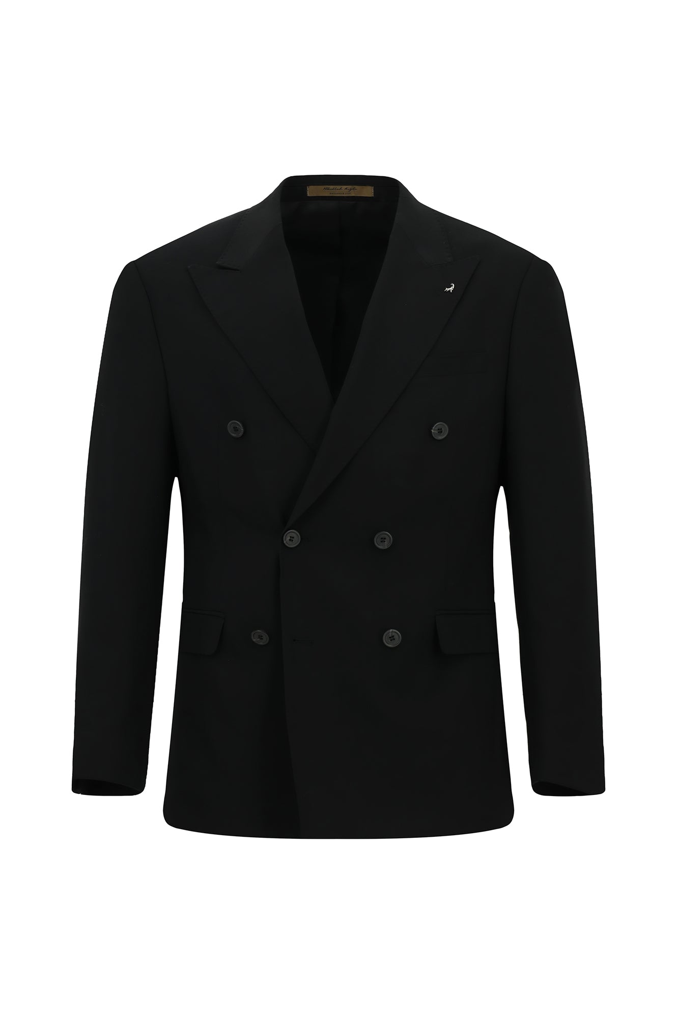 Siyah 6 Drop Regular Fit Standart Kesim Sivri Yaka Tam Astar Cepli Kruvaze İtalyan Yün Ceket