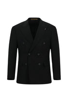 Siyah 6 Drop Regular Fit Standart Kesim Sivri Yaka Tam Astar Cepli Kruvaze İtalyan Yün Ceket