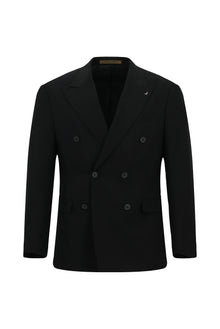 Siyah 6 Drop Regular Fit Standart Kesim Sivri Yaka Tam Astar Cepli Kruvaze İtalyan Yün Ceket