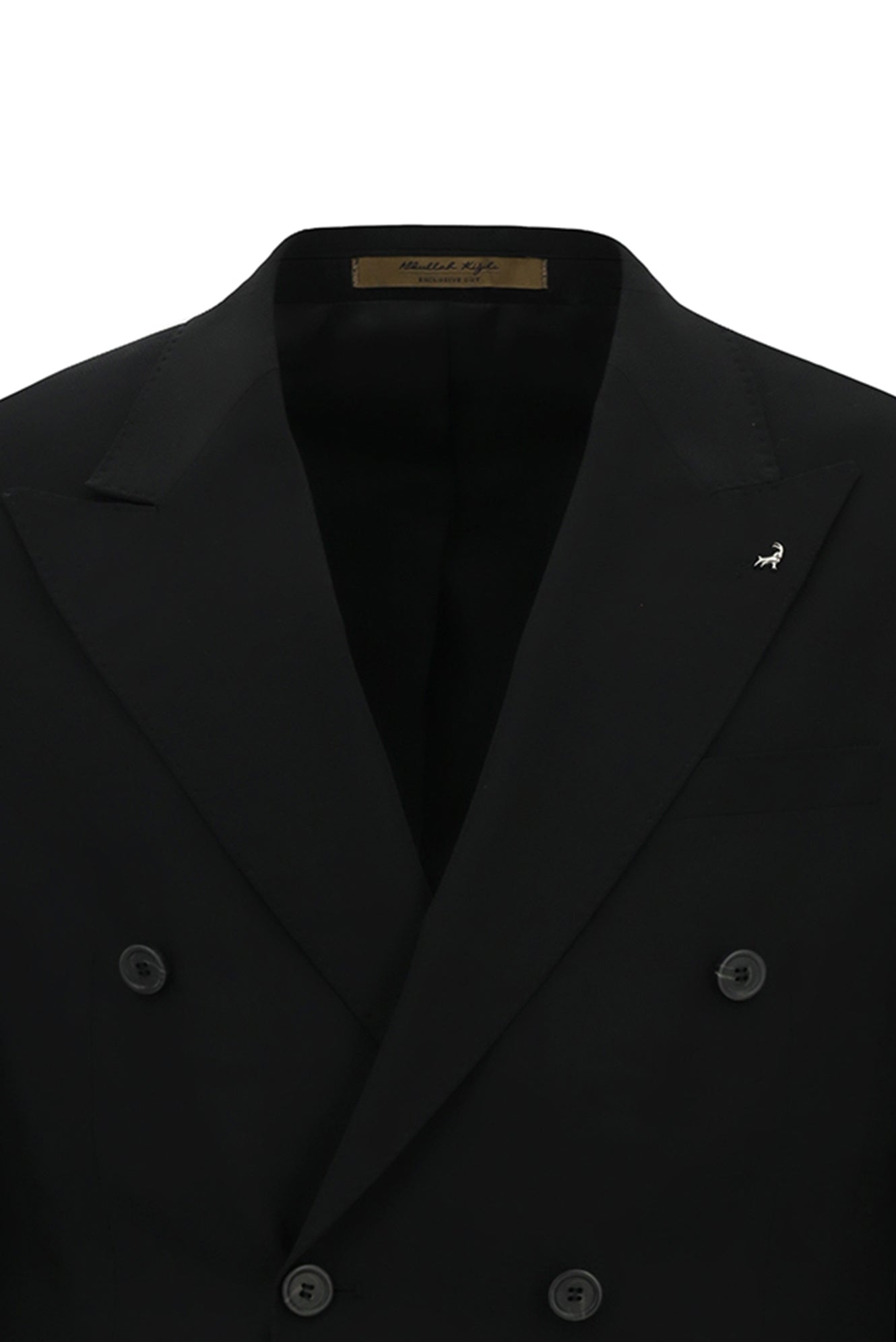 Siyah 6 Drop Regular Fit Standart Kesim Sivri Yaka Tam Astar Cepli Kruvaze İtalyan Yün Ceket