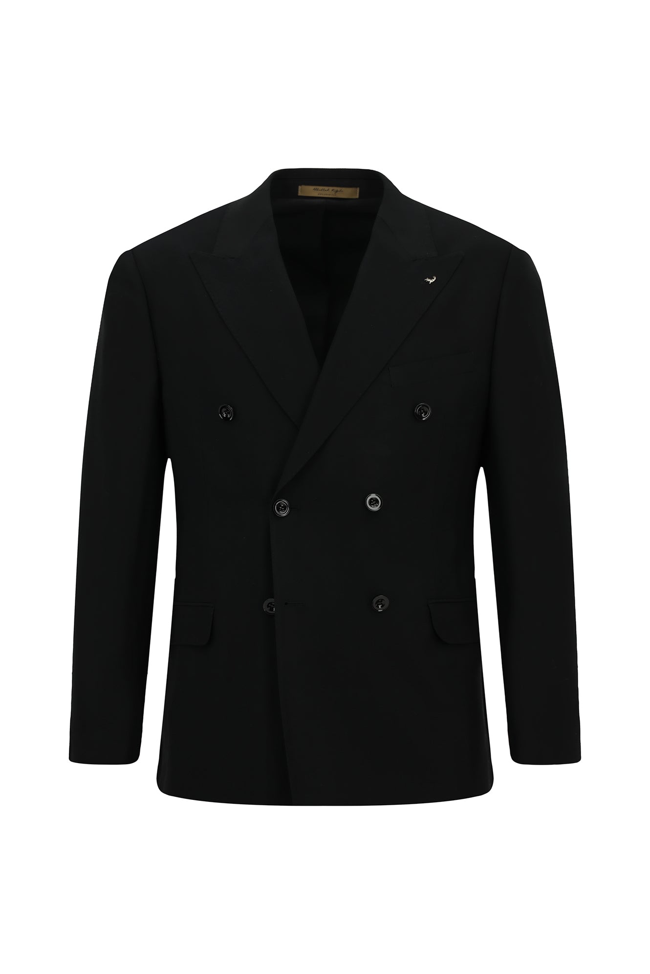 Siyah 7 Drop Slim Fit Dar Kesim Sivri Yaka Tam Astar Cepli Desenli Kruvaze İtalyan Yün Ceket