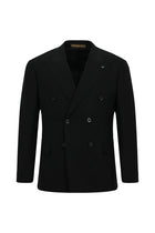 Siyah 7 Drop Slim Fit Dar Kesim Sivri Yaka Tam Astar Cepli Desenli Kruvaze İtalyan Yün Ceket