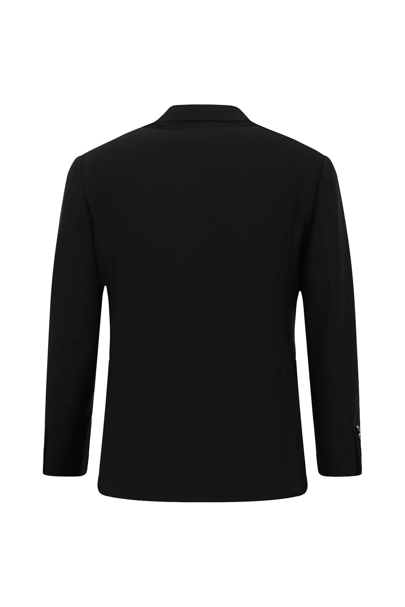 Siyah 7 Drop Slim Fit Dar Kesim Sivri Yaka Tam Astar Cepli Desenli Kruvaze İtalyan Yün Ceket