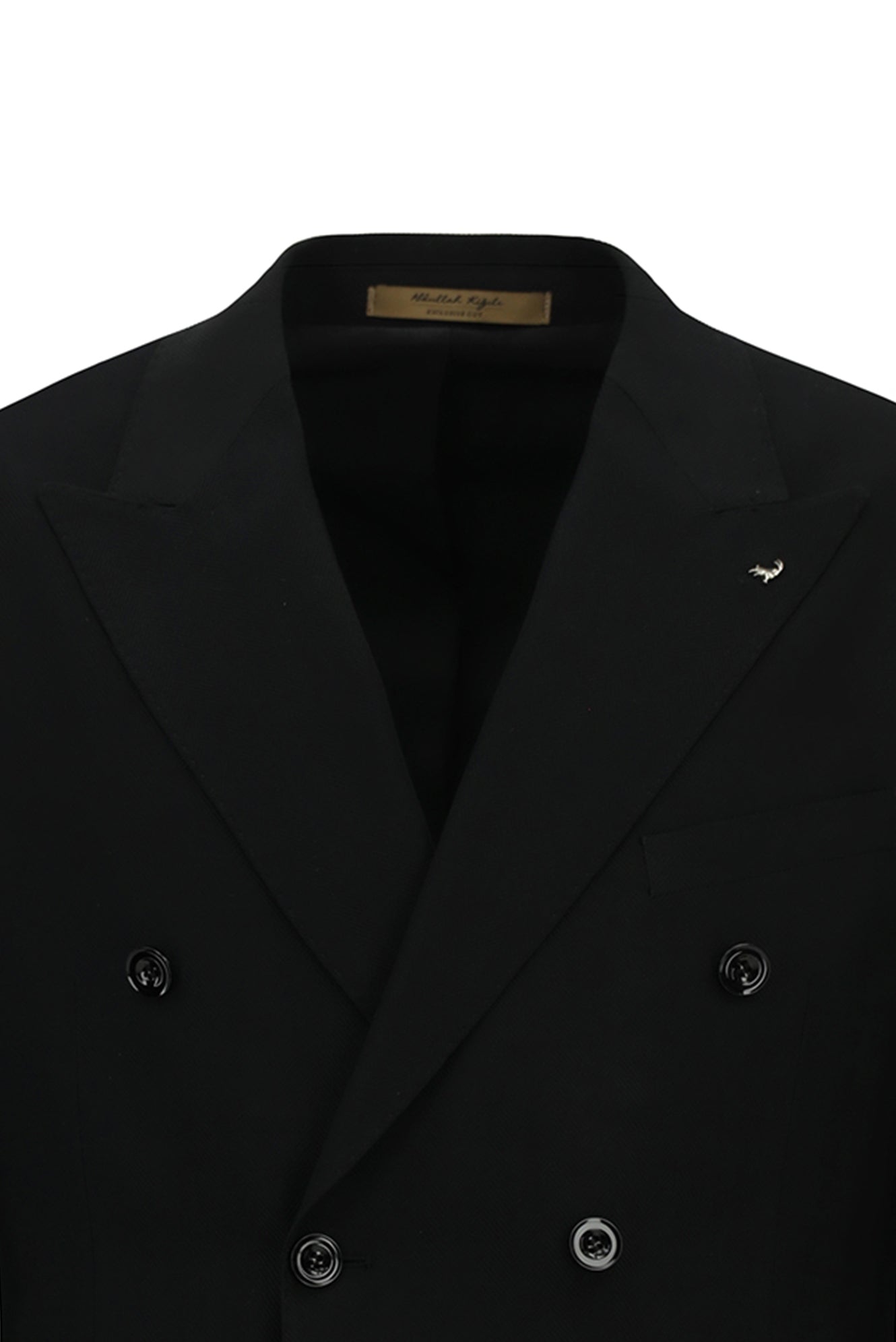 Siyah 7 Drop Slim Fit Dar Kesim Sivri Yaka Tam Astar Cepli Desenli Kruvaze İtalyan Yün Ceket