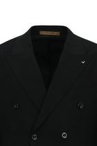 Siyah 7 Drop Slim Fit Dar Kesim Sivri Yaka Tam Astar Cepli Desenli Kruvaze İtalyan Yün Ceket