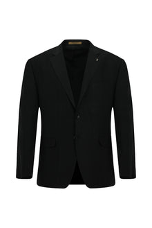 Siyah 4 Drop Relaxed Fit Rahat Kesim Mono Yaka Tam Astar Cepli Klasik Desenli İtalyan Yün Ceket