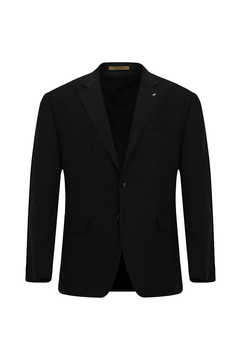 Siyah 4 Drop Relaxed Fit Rahat Kesim Mono Yaka Tam Astar Cepli Klasik Desenli İtalyan Yün Ceket