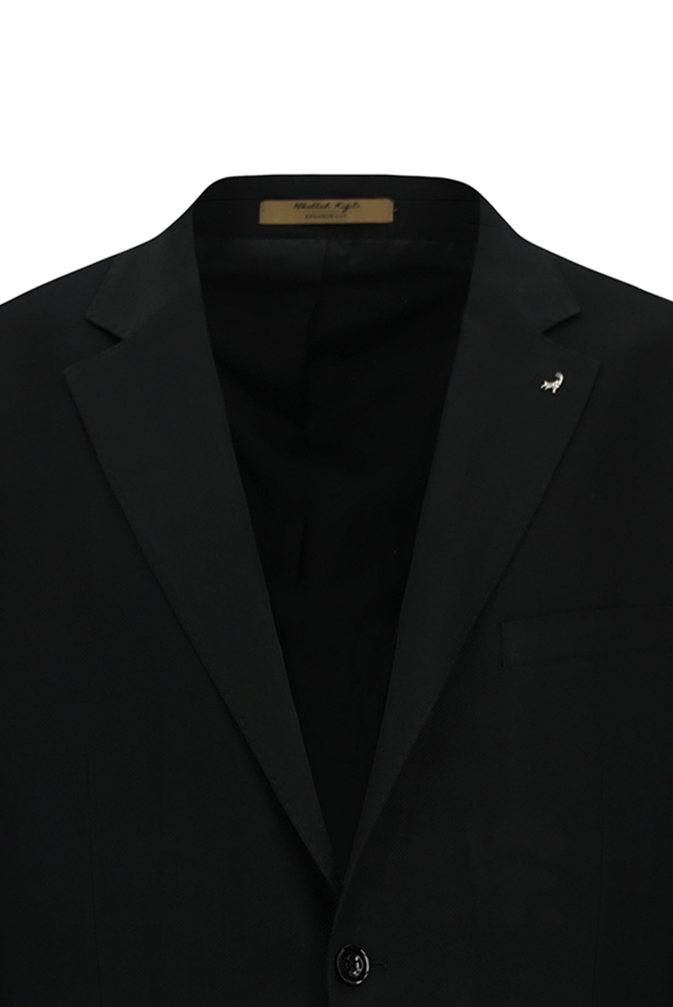 Siyah 4 Drop Relaxed Fit Rahat Kesim Mono Yaka Tam Astar Cepli Klasik Desenli İtalyan Yün Ceket