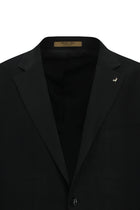 Siyah 4 Drop Relaxed Fit Rahat Kesim Mono Yaka Tam Astar Cepli Klasik Desenli İtalyan Yün Ceket