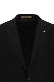 Siyah 4 Drop Relaxed Fit Rahat Kesim Mono Yaka Tam Astar Cepli Klasik Desenli İtalyan Yün Ceket