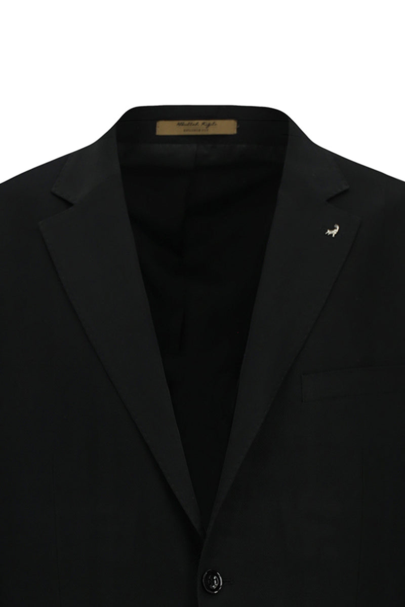 Siyah 4 Drop Relaxed Fit Rahat Kesim Mono Yaka Tam Astar Cepli Klasik Desenli İtalyan Yün Ceket