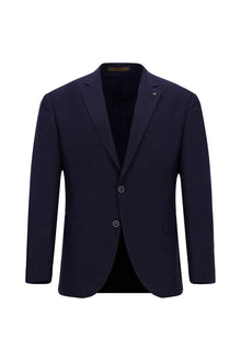 Koyu Lacivert 6 Drop Regular Fit Standart Kesim Mono Yaka Tam Astar Cepli Klasik Kareli Yün İtalyan Ceket