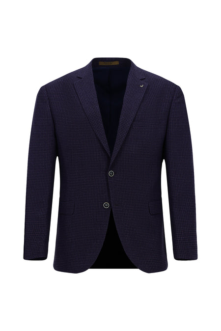 Koyu Lacivert 6 Drop Regular Fit Standart Kesim Mono Yaka Tam Astar Cepli Klasik Kareli Yün İtalyan Ceket