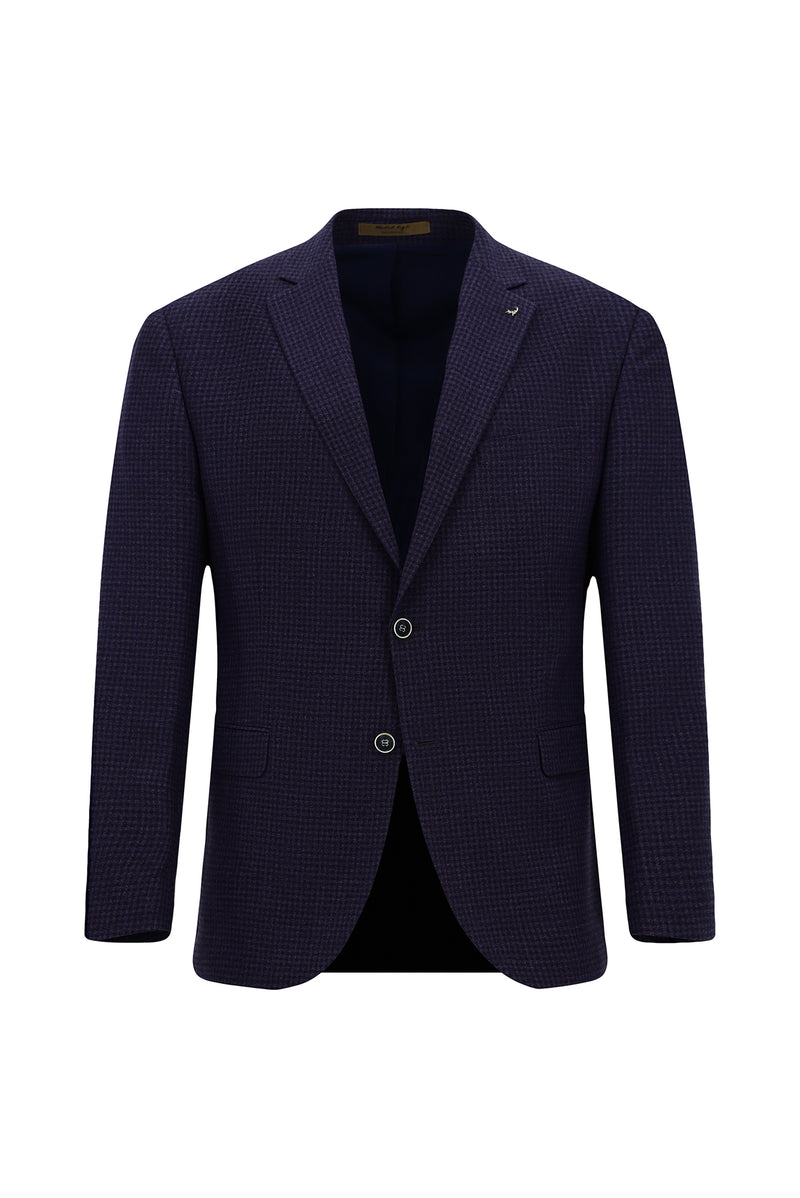 Koyu Lacivert 6 Drop Regular Fit Standart Kesim Mono Yaka Tam Astar Cepli Klasik Kareli Yün İtalyan Ceket