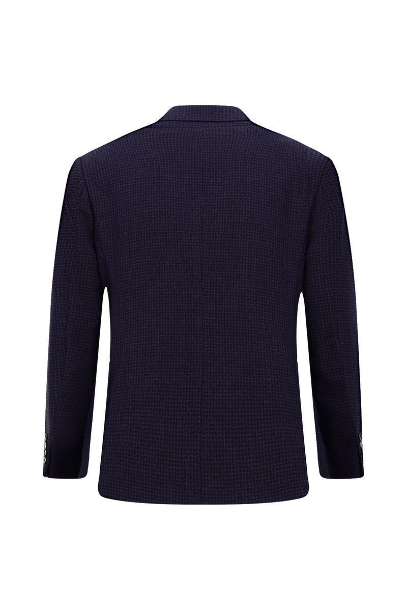 Koyu Lacivert 6 Drop Regular Fit Standart Kesim Mono Yaka Tam Astar Cepli Klasik Kareli Yün İtalyan Ceket